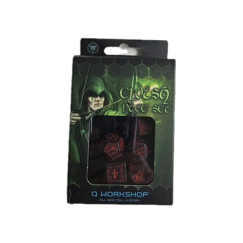Q Workshop Elvish Dice Set‎ Black/Red NIB